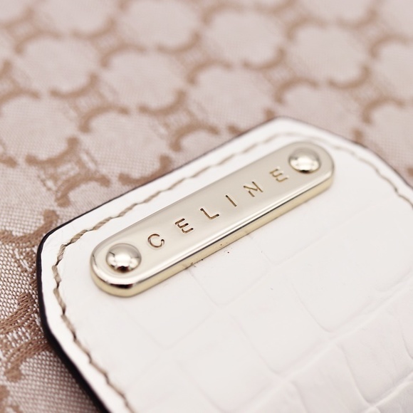 Celine Macadam Pattern Leather Canvas Bifold Wallet Beige White - Picture 6 of 8